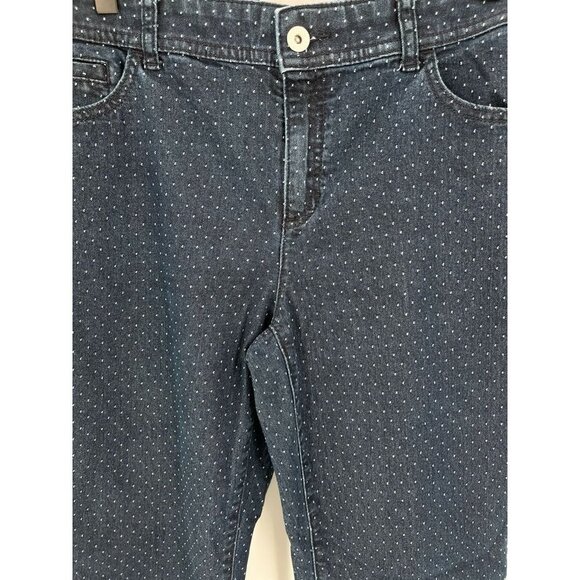 Chicos Ladies Dark Wash Polka Dot Jeans Size 1.5 Straight Leg Lightweight 10 - Picture 2 of 9